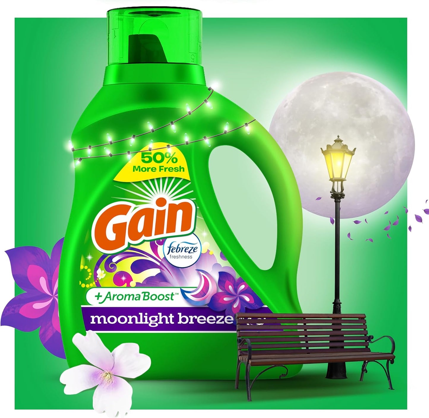 Gain + Aroma Boost Liquid Laundry Detergent, Moonlight Breeze Scent, 107 Loads, 154 Fl Oz, HE Compatible with Febreze and Oxi (125)