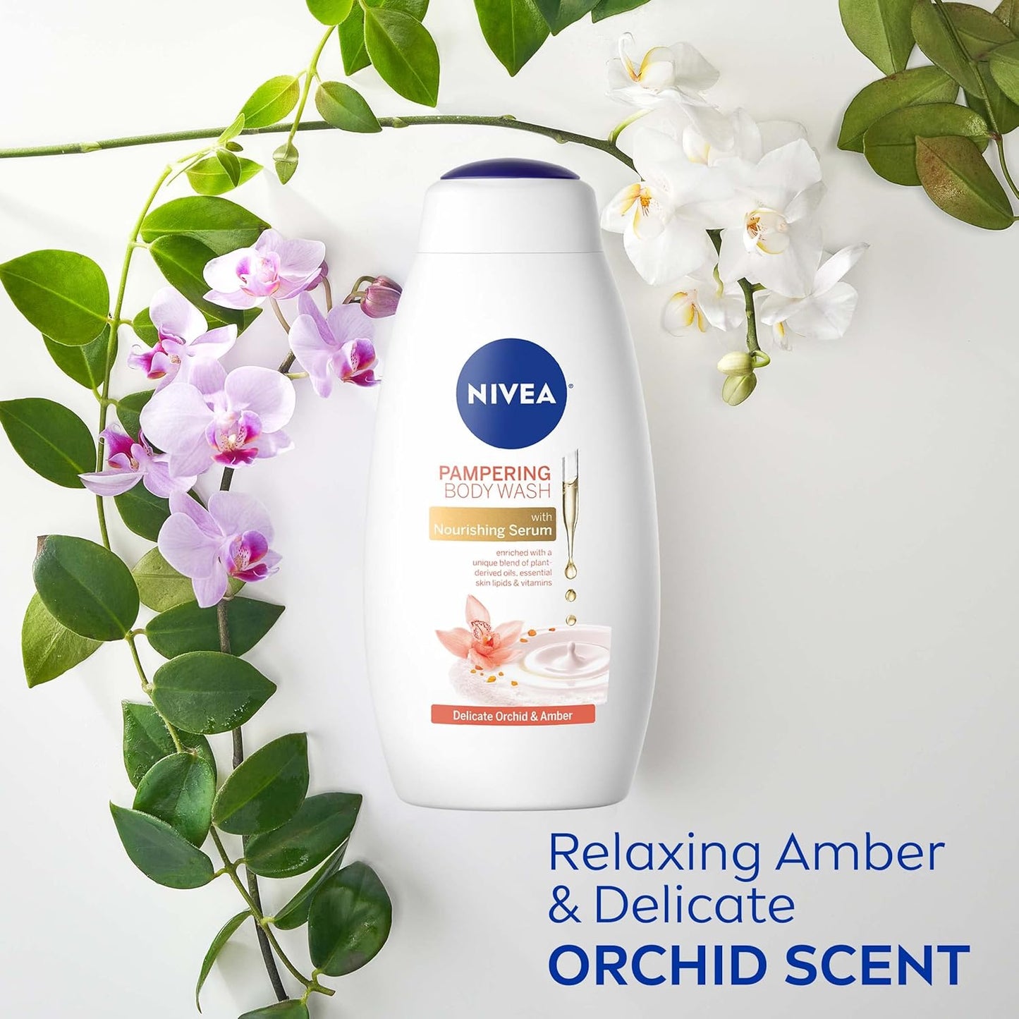 NIVEA Coconut and Almond Milk Pampering Body Wash, Moisturizing Body Wash with Nourishing Serum, Plant-Derived Oils, Essential Skin Lipids and Vitamins, 20 Fl Oz Bottle