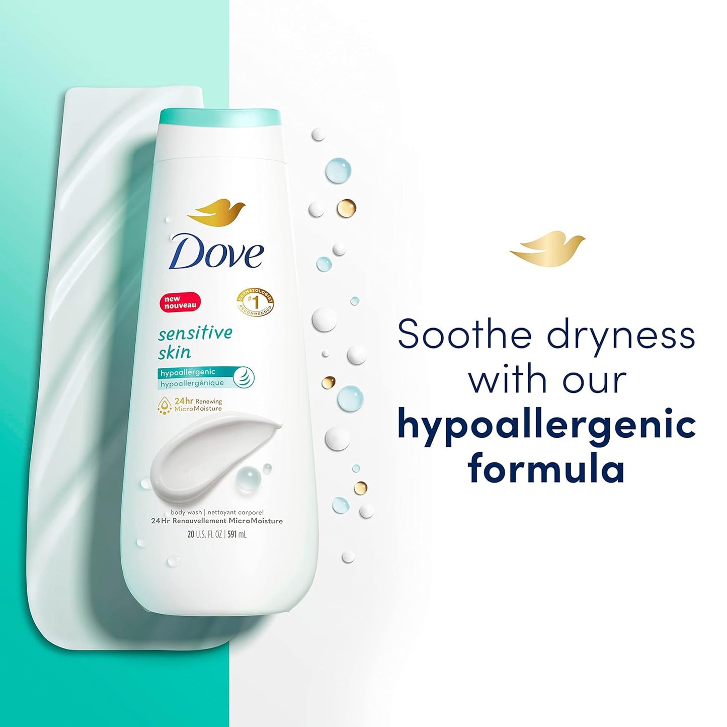 Dove Hypoallergenic Body Wash To Moisturize Sensitive Skin Body Wash For Sensitive Skin Sulfate And Paraben Free 34oz