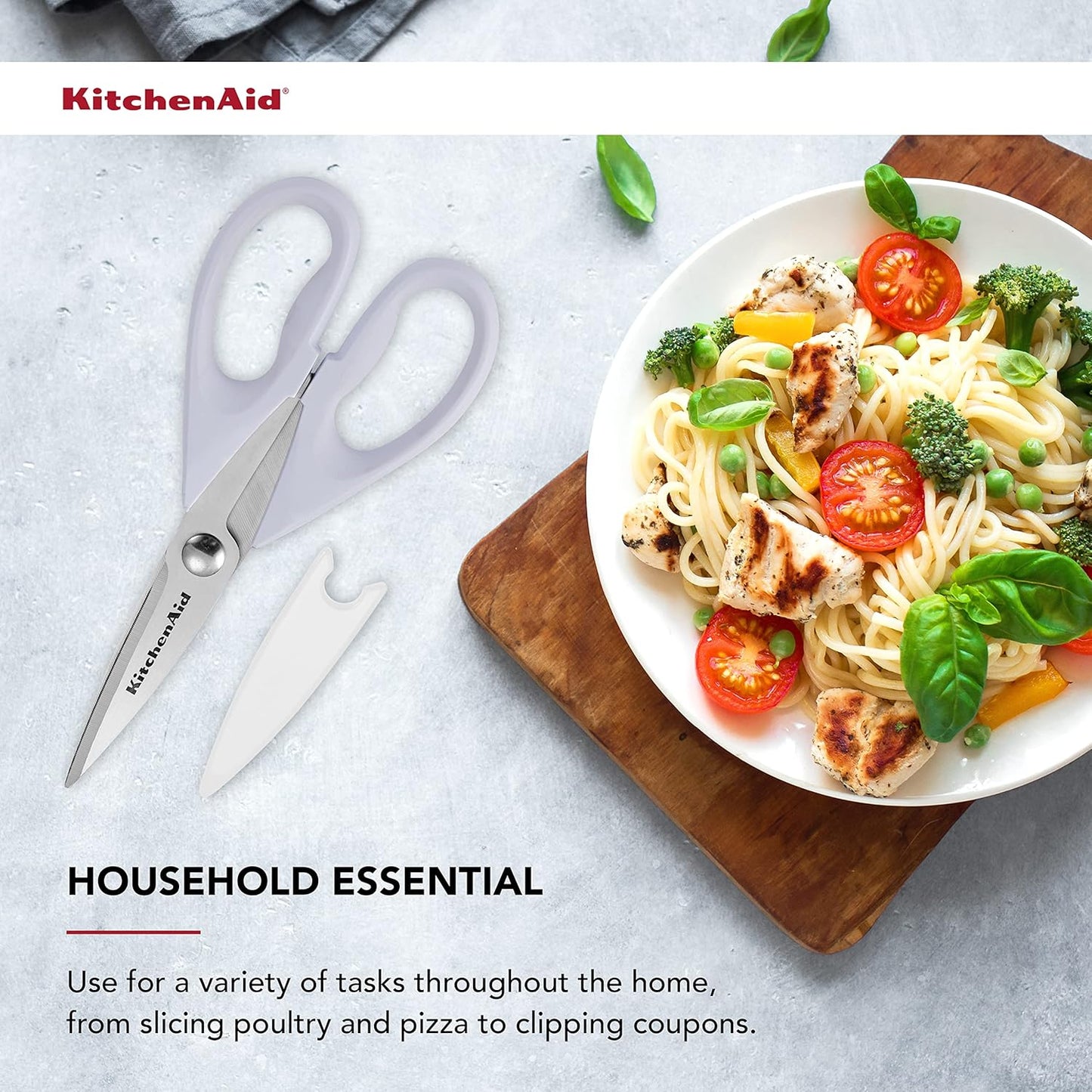 KitchenAid All Purpose Kitchen Shears with Protective Sheath for Everyday use, Dishwasher Safe Stainless Steel Scissors with Comfort Grip, 8.72-Inch, Black