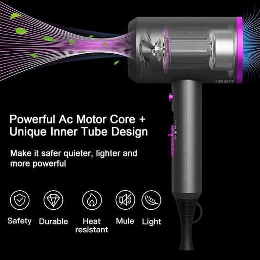 Slopehill Professional Ionic Hair Dryer, Powerful 1800W Fast Drying Low Noise Blow Dryer with 2 Concentrator Nozzle 1 Diffuser Attachments for Home Salon Travel